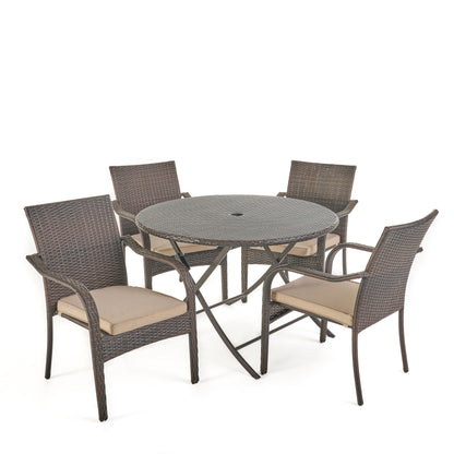 Toluca Outdoor 5 Piece Foldable Table and Stacking Chair Wicker Dining Set