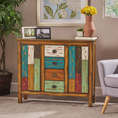 Delaney Antique Multicolor Distressed Wood Storage Cabinet