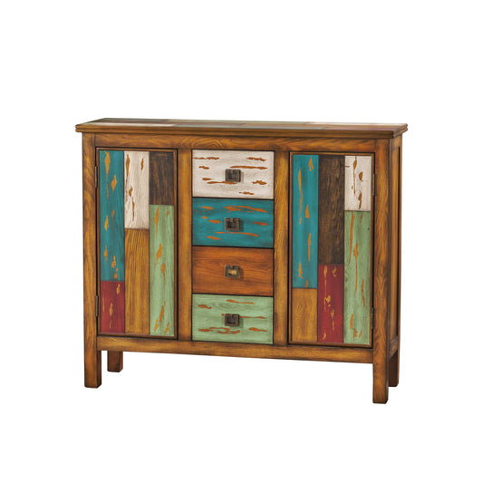 Delaney Antique Multicolor Distressed Wood Storage Cabinet