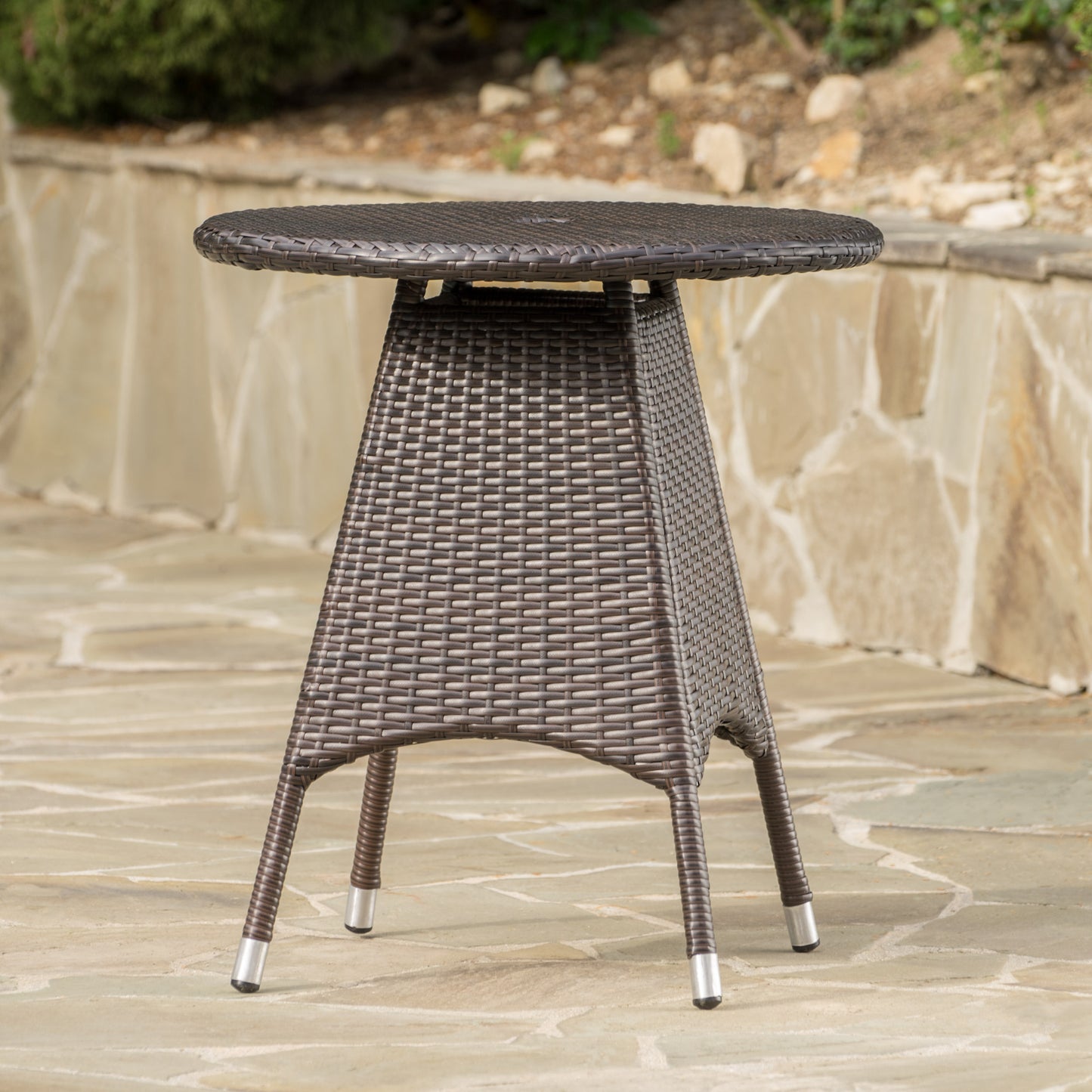 Lebeau Outdoor Contemporary Multi Brown Polyethylene Round Bistro Table