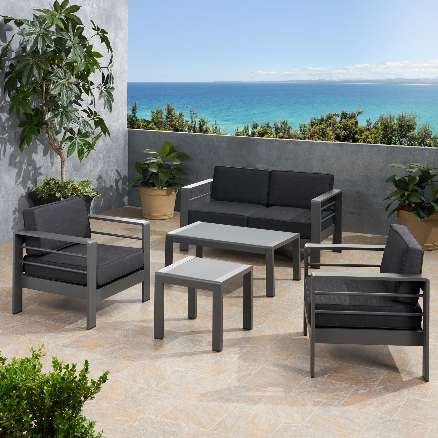 Yolanda Coral Outdoor 4 Seater Aluminum Chat Set with Side Table