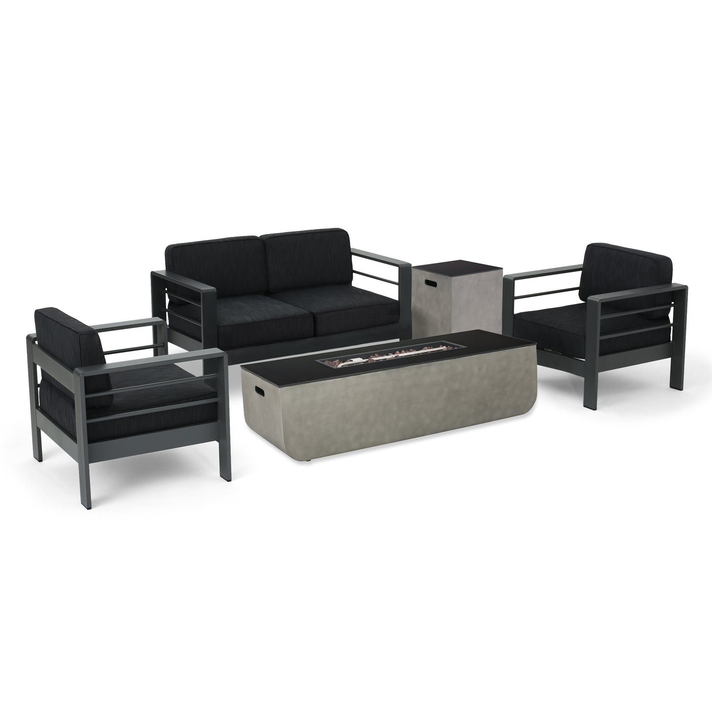 Cherie Outdoor 4 Seater Aluminum Chat Set with Fire Pit