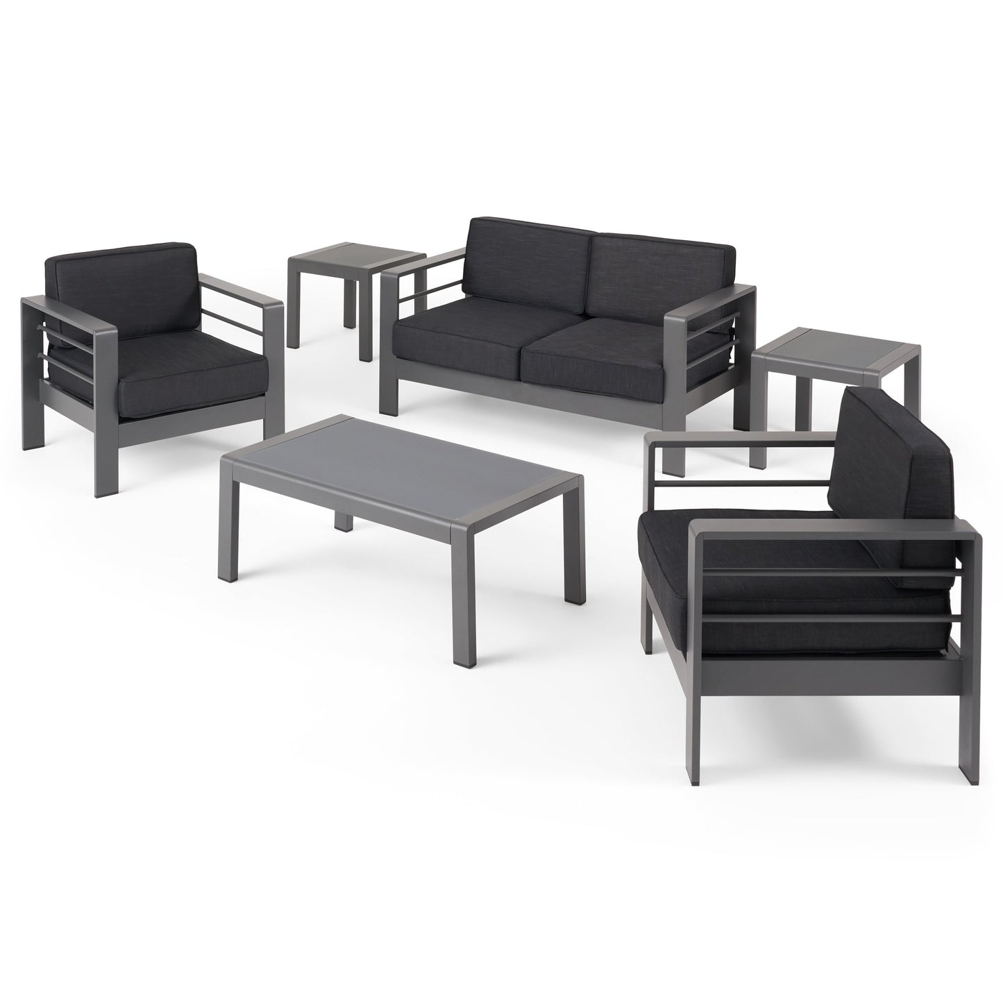 Snowy Coral Outdoor 4 Seater Aluminum Chat Set with 2 Side Table