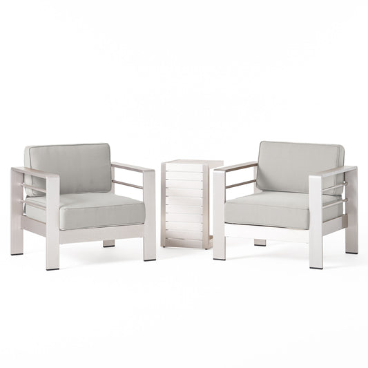 Edward Coral Outdoor Aluminum Club Chairs and Side Table Set with Cushions