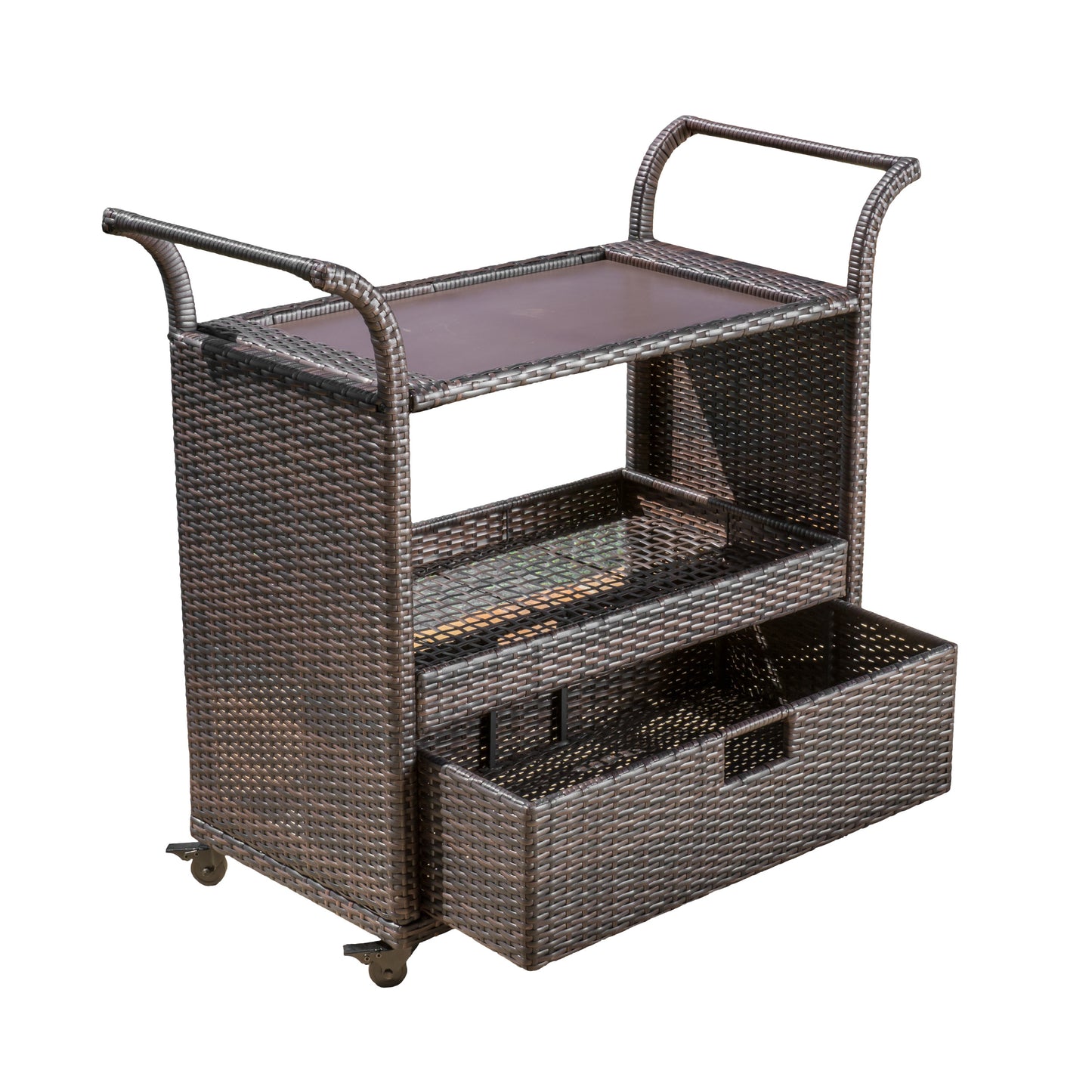 Shelton Multi-Brown Wicker Bar Cart