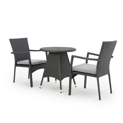 Oxford Outdoor 3 Piece Grey Wicker Dining Set with Cushions