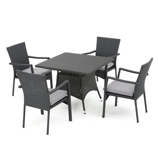 Cabela Outdoor 5 Piece Grey Wicker Dining Set with Cushions