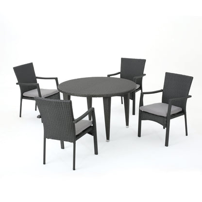 Pelican Outdoor 5 Piece Wicker Circular Dining Set with Water Resistant Cushions