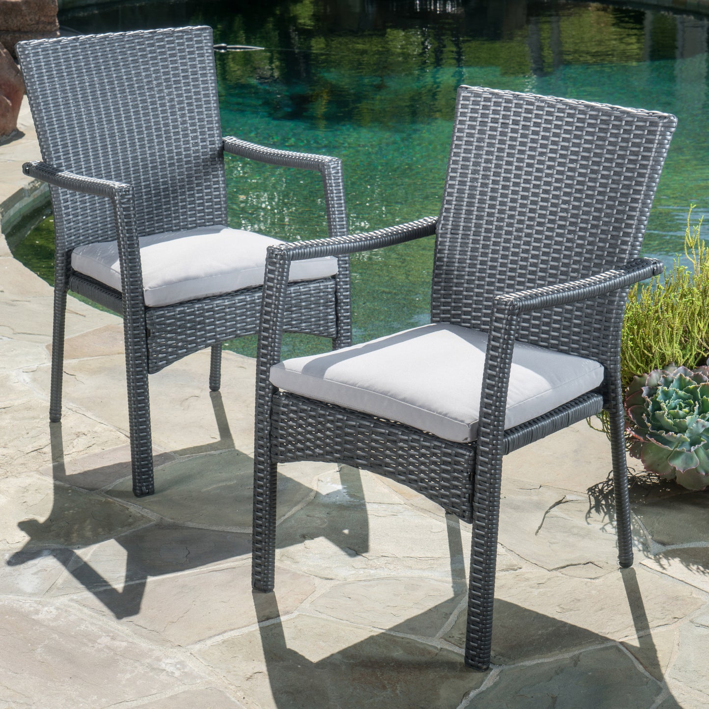 Oxford Outdoor 3 Piece Grey Wicker Dining Set with Cushions