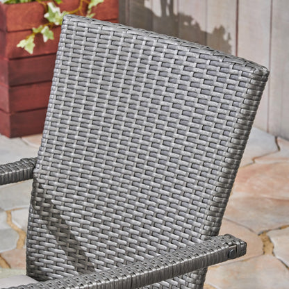 Dawn Outdoor 6-Seater Acacia Wood Dining Set with Wicker Chairs, Sandblast Dark Gray Finish and Gray