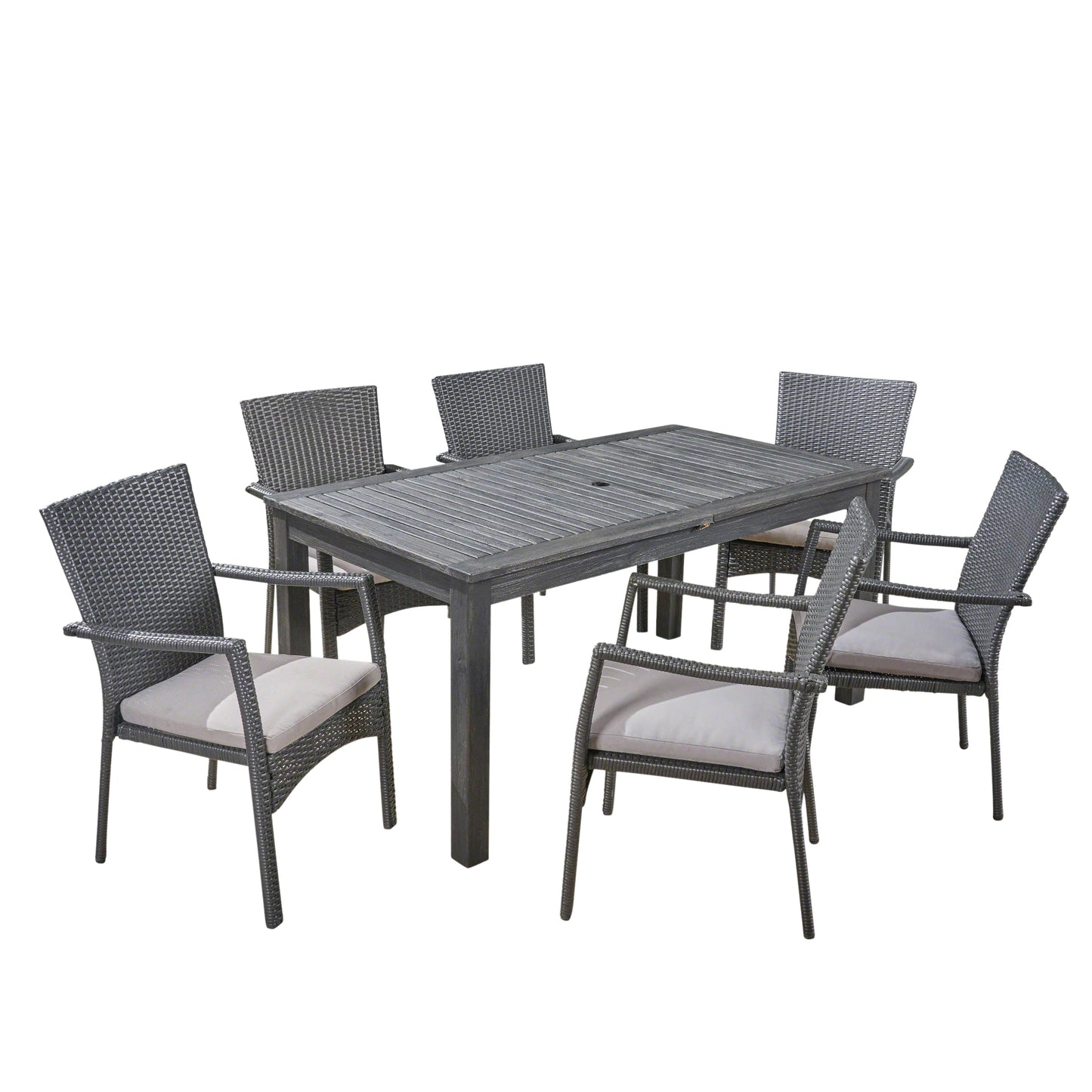 Louis Outdoor 7 Piece Wood and Wicker Expandable Dining Set