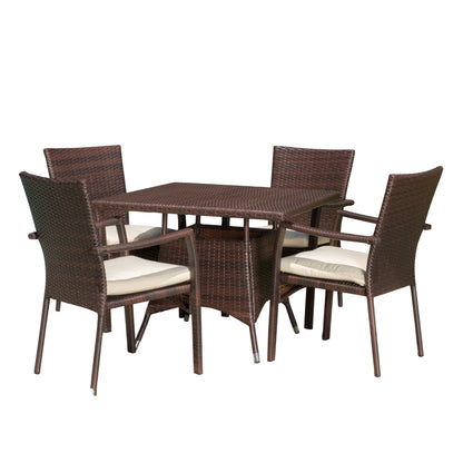 Norman Outdoor 5-piece Wicker Dining Set with Cushions