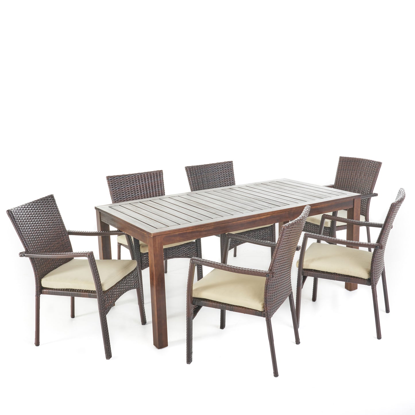 Goodman Outdoor 7 Piece Dining Set with Dark Brown Finished Wood Table and Chairs