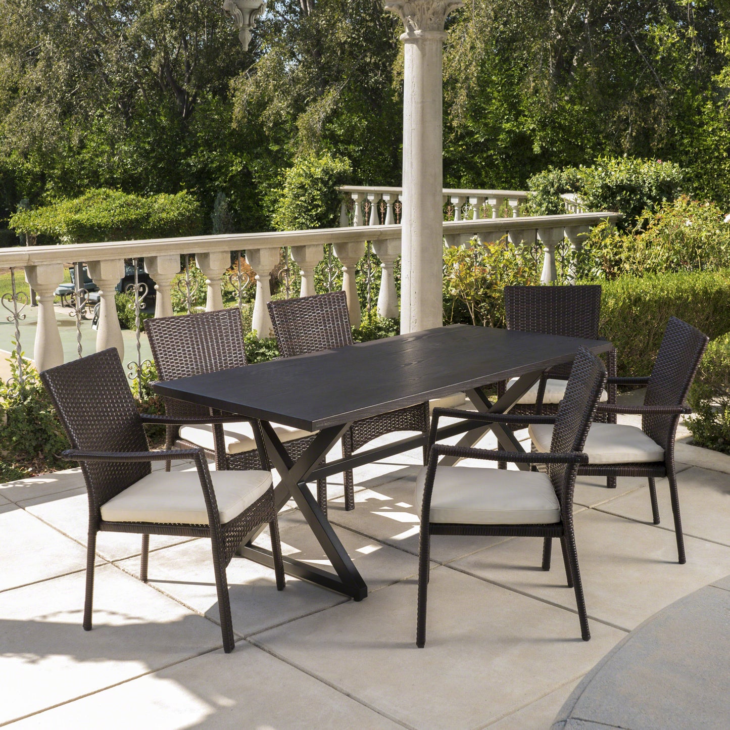 Adelade Outdoor 7 Piece Aluminum Dining Set with Wicker Dining Chairs