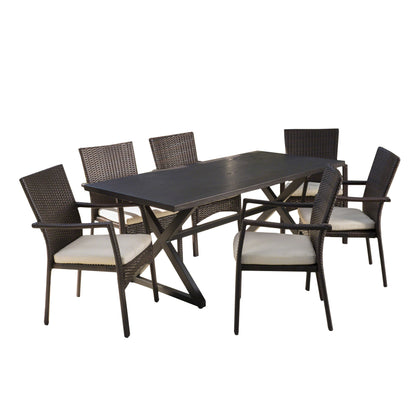 Adelade Outdoor 7 Piece Aluminum Dining Set with Wicker Dining Chairs
