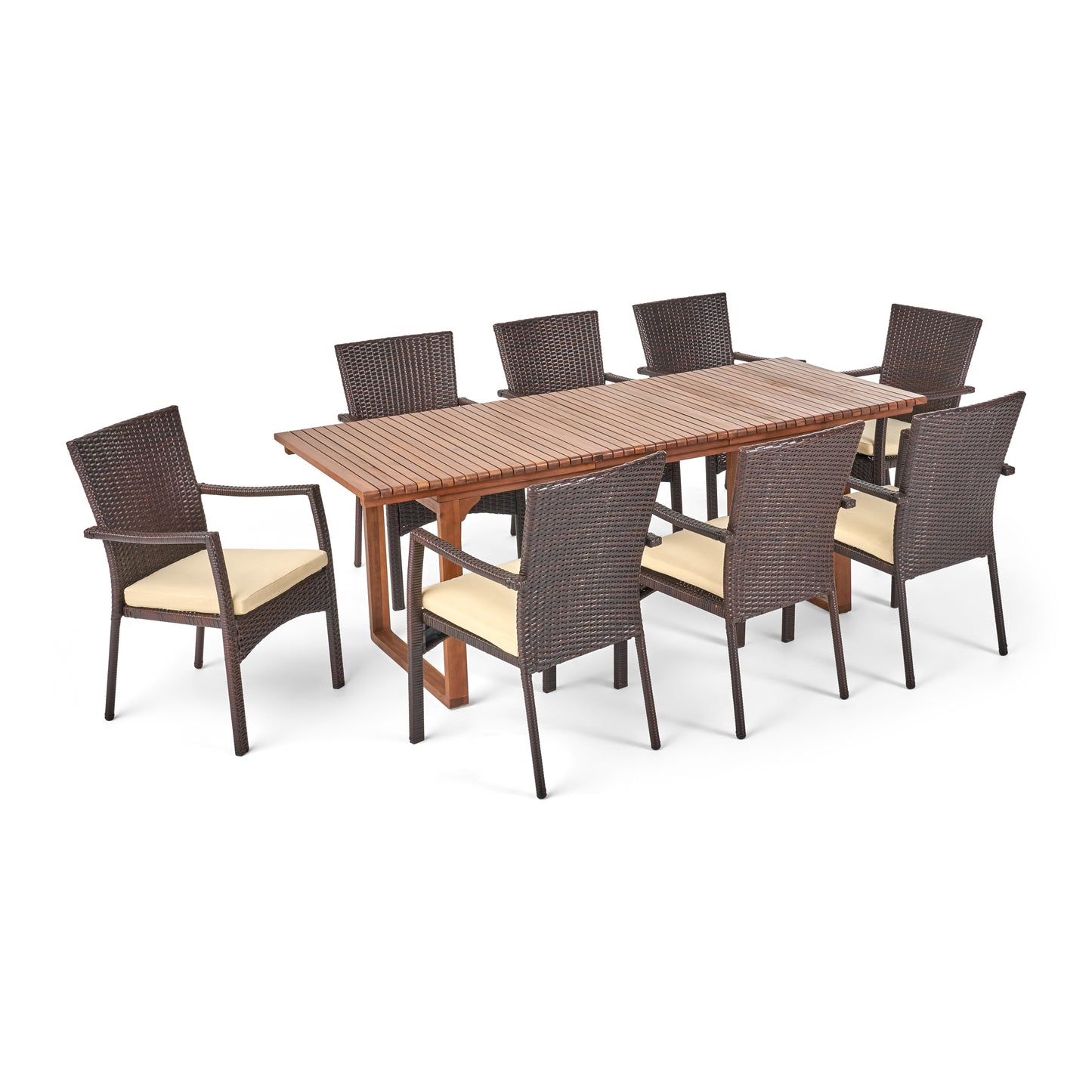 Maise Outdoor 8 Seater Expandable Wood and Wicker Dining Set
