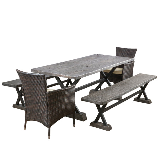 Snyder Outdoor 5 Piece Lightweight Concrete Dining Set with Benches