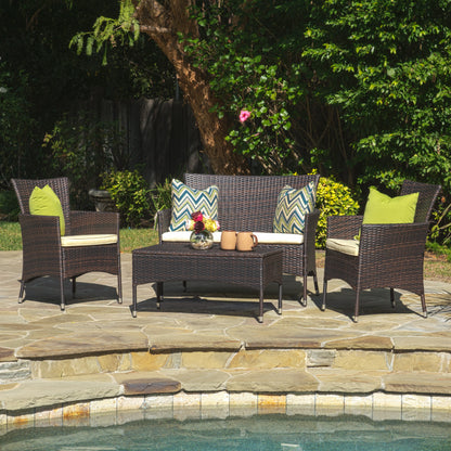 Mina Outdoor 4 Piece Wicker Chat Set with Water Resistant Cushions