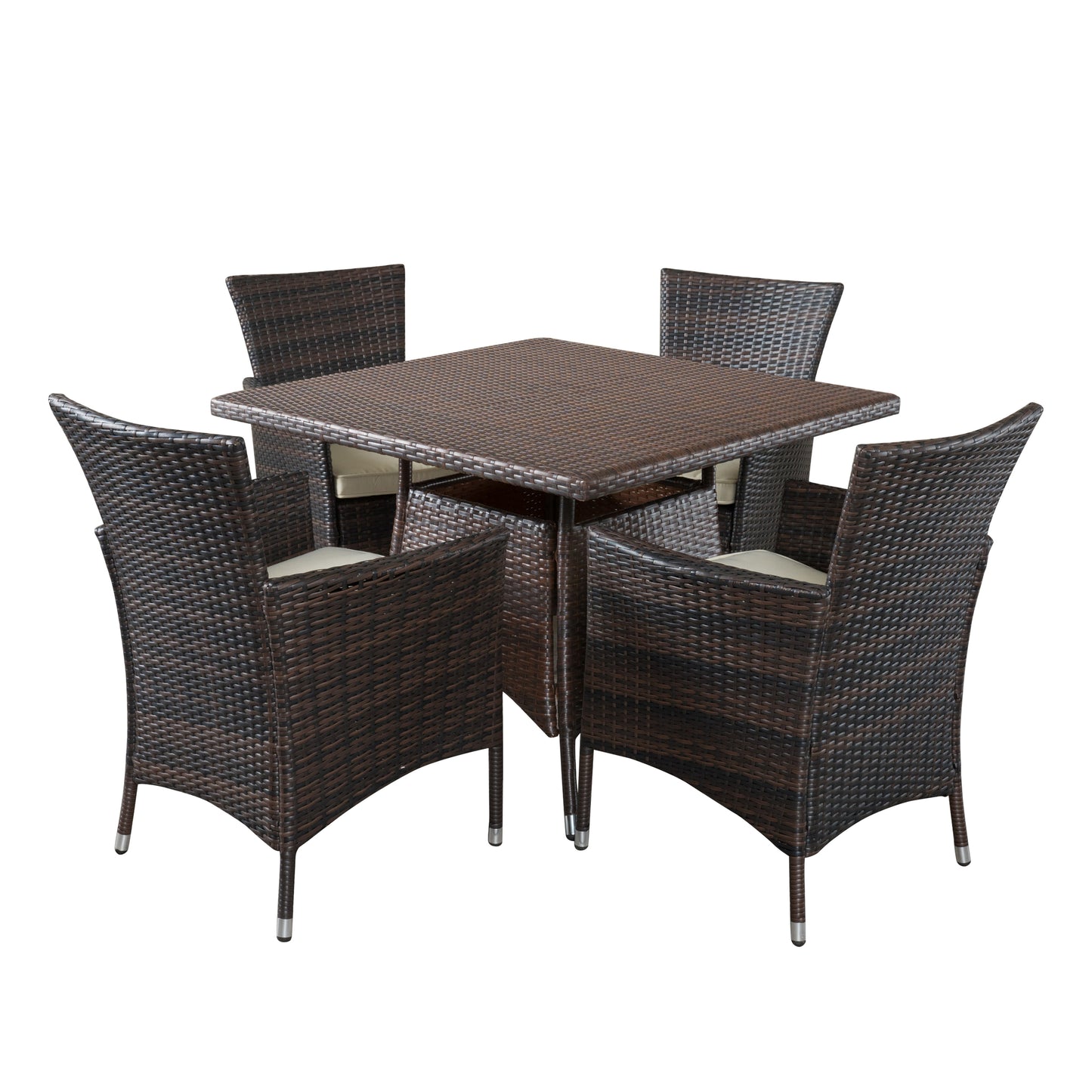 Clementine Outdoor 5pc Multibrown Wicker Square Dining Set