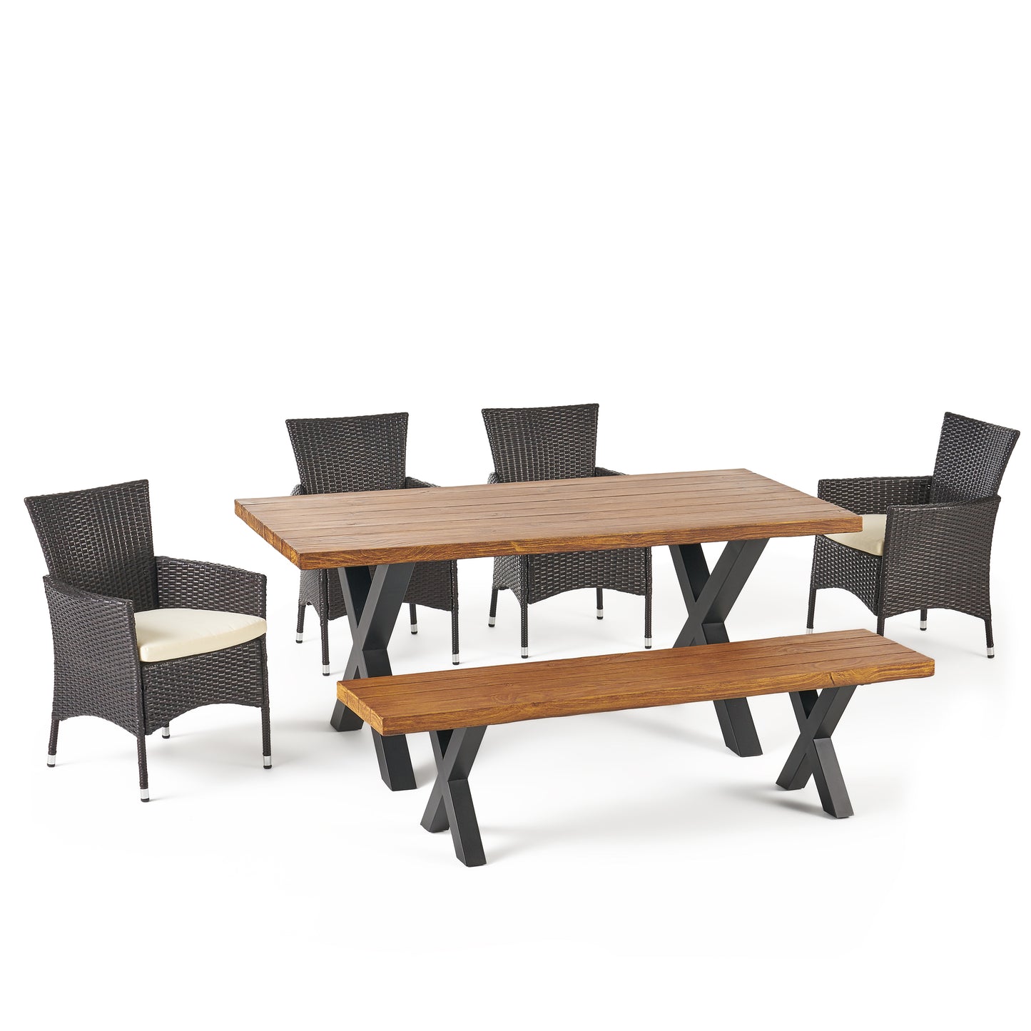 Nazareno Outdoor 6 Piece Wicker Dining Set with Concrete Table and Bench