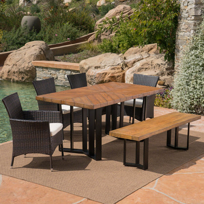 Truda Outdoor 6 Piece Wicker Dining Set with Concrete Dining Table and Bench