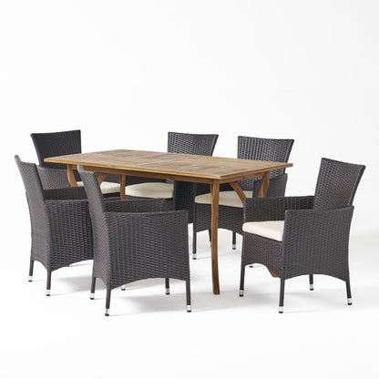 Karly Outdoor 6 Seater Wood & Wicker Dining Set with Cushions