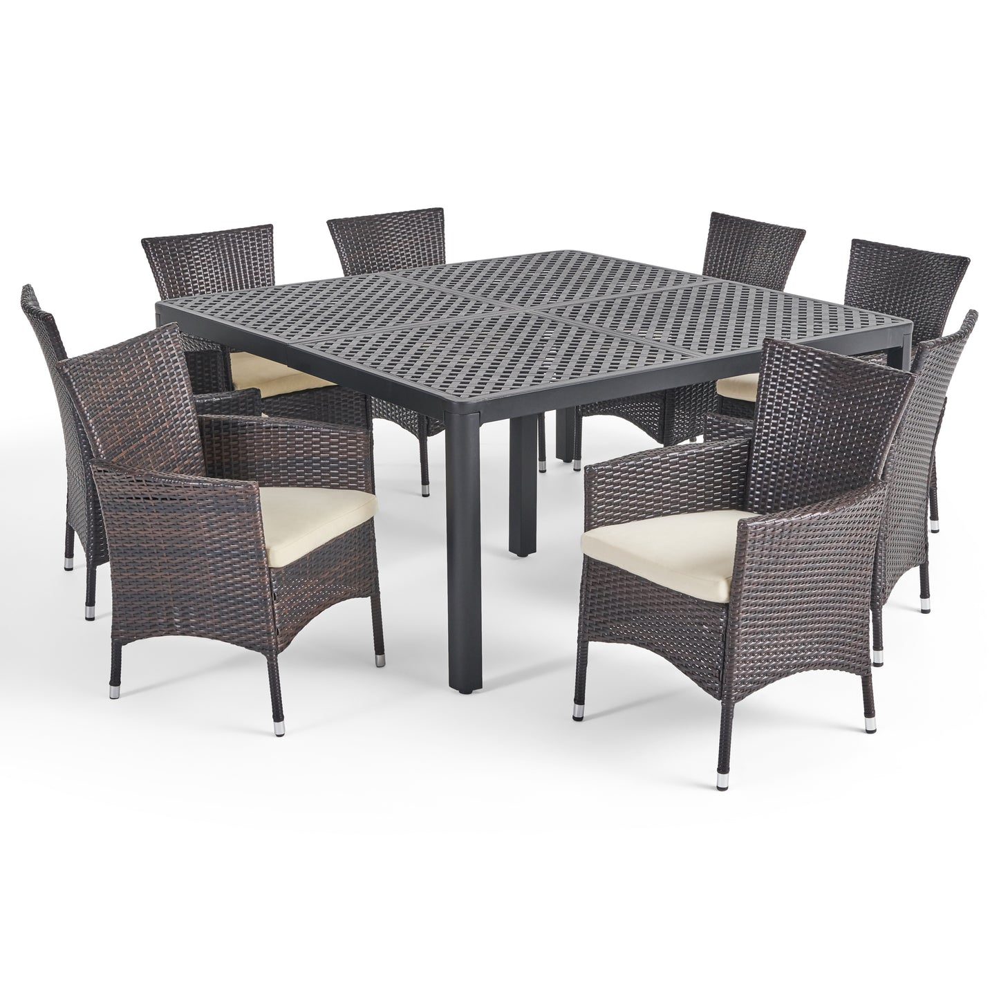 Nelly Outdoor Aluminum and Wicker 8 Seater Dining Set