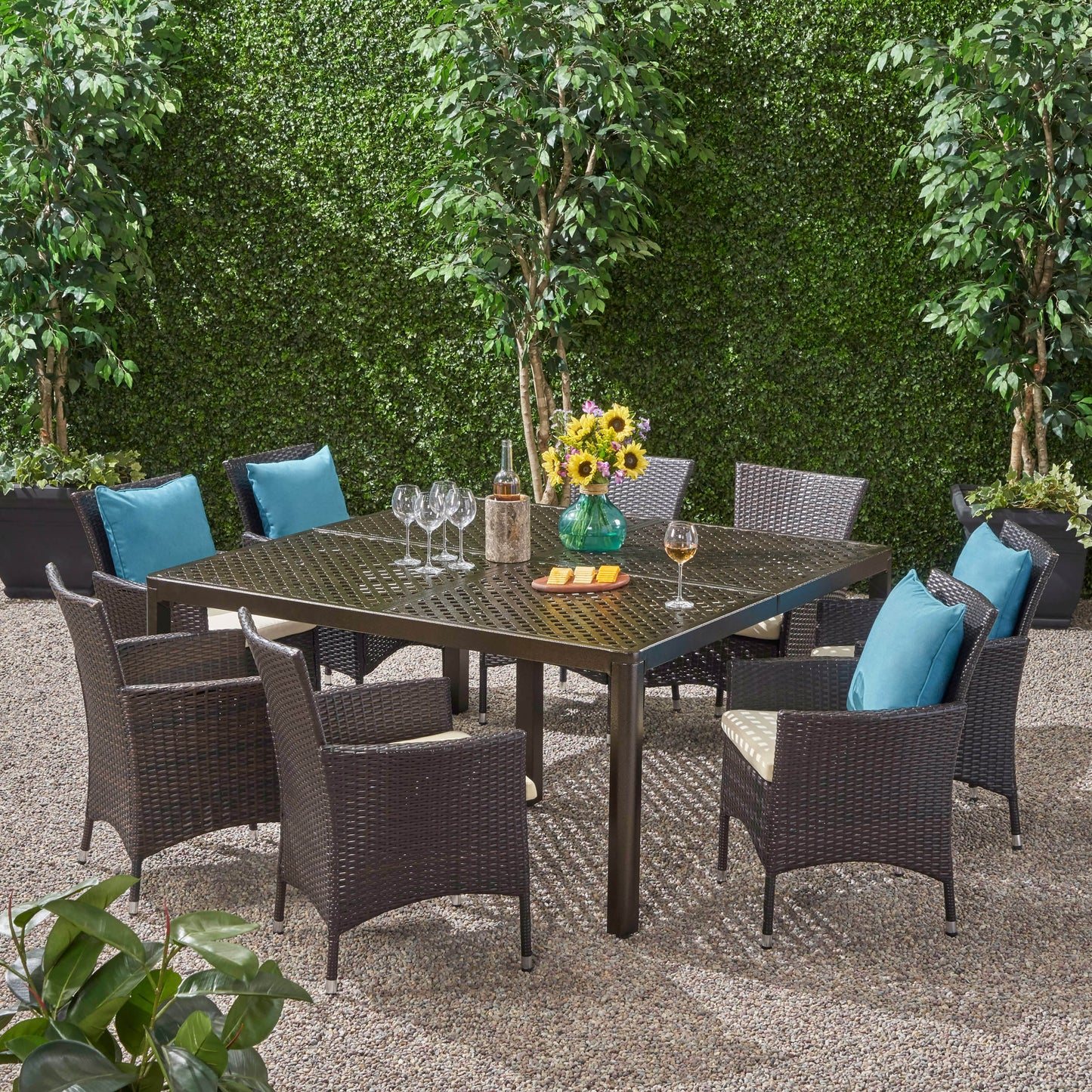 Nelly Outdoor Aluminum and Wicker 8 Seater Dining Set