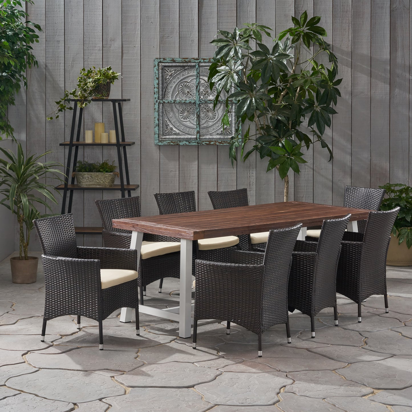 Mayson Outdoor Wood and Wicker 8 Seater Dining Set