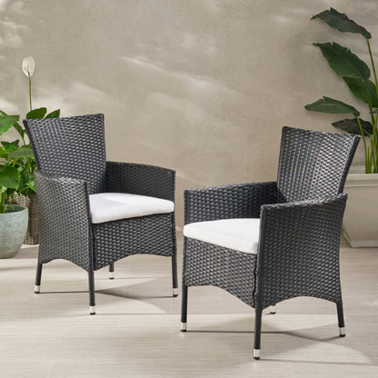 Clementine Outdoor Wicker Dining Chairs with Water Resistant Cushions - Set of 2