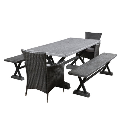 Snyder Outdoor 5 Piece Lightweight Concrete Dining Set with Benches