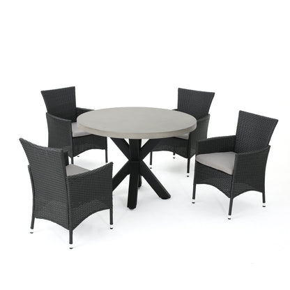 Sansai Outdoor Transitional 5 Piece Wicker Dining Set with Lightweight Concrete Table