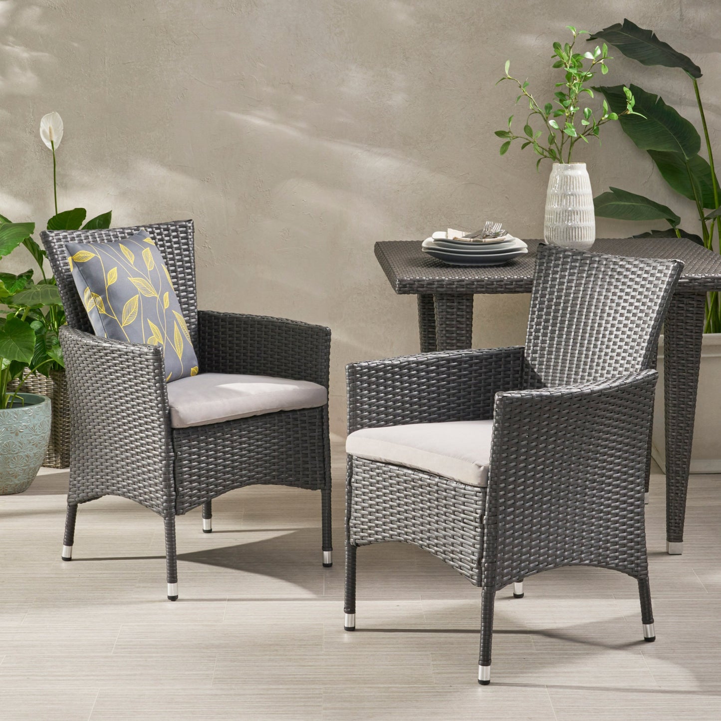 Brascha Contemporary Outdoor PE Wicker Dining Chairs w/ Cushions