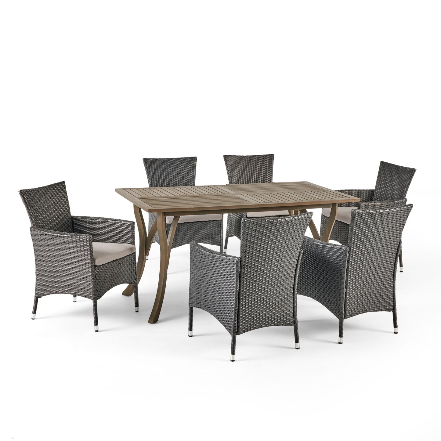 Karly Outdoor 7 Piece Wood and Wicker Dining Set