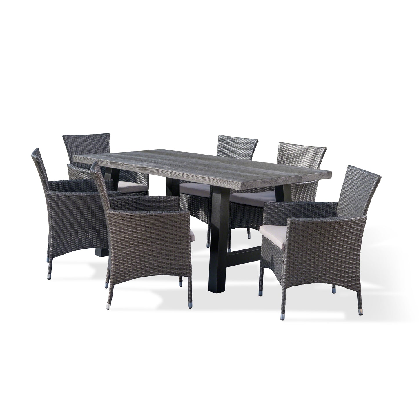 Gina Outdoor 7 Piece Wicker Dining Set with Light Weight Concrete Table
