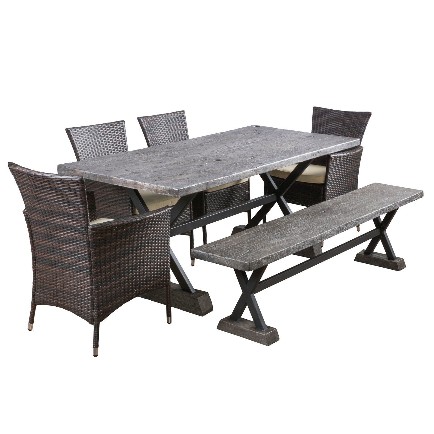 Remond Outdoor 6 Piece Lightweight Concrete Dining Set with Bench