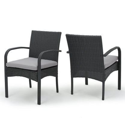 El Capitan Outdoor Grey Wicker Dining Chairs with Cushions (Set of 2)