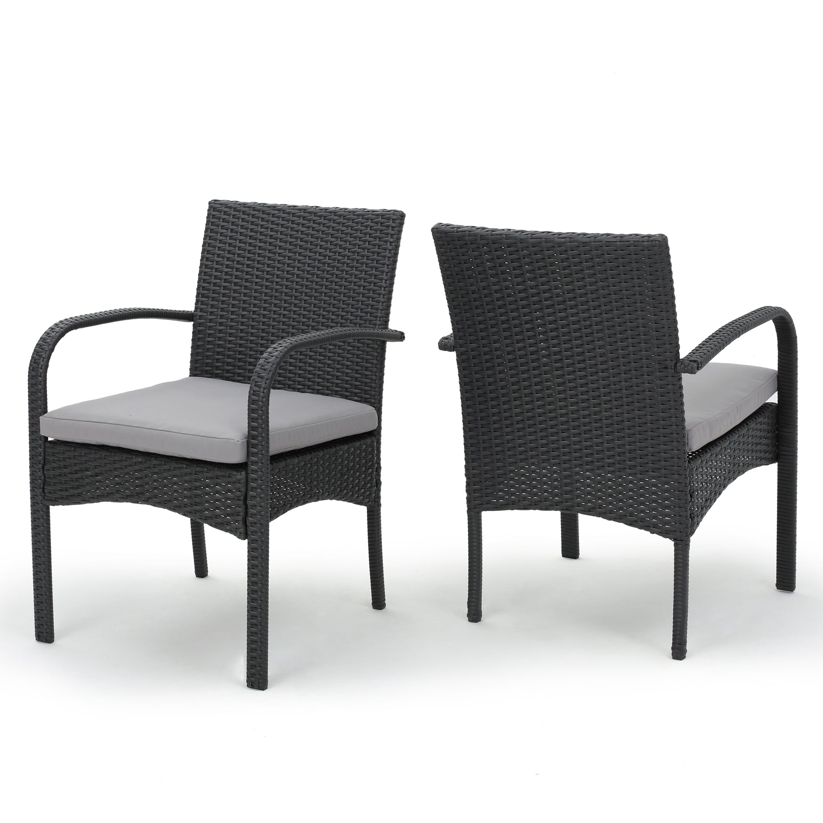 El Capitan Outdoor Grey Wicker Dining Chairs with Cushions (Set of 2