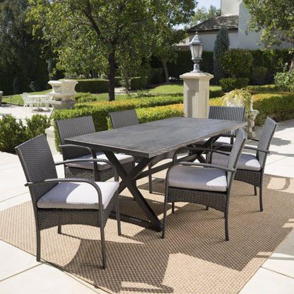 Ashley Outdoor 7 Piece Aluminum Dining Set with Wicker Dining Chairs
