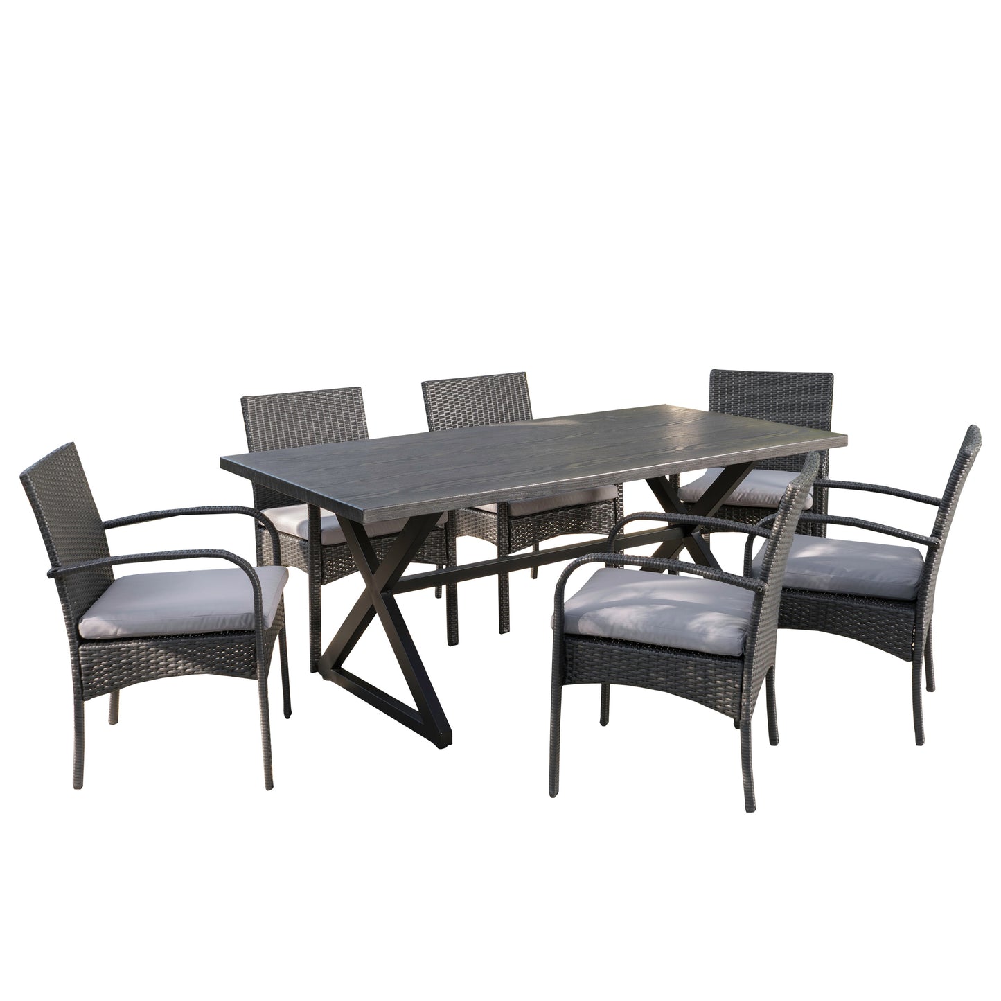Ashley Outdoor 7 Piece Aluminum Dining Set with Wicker Dining Chairs