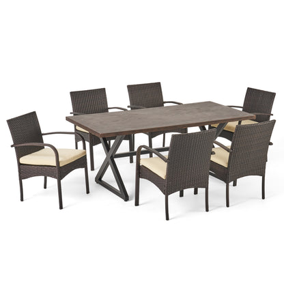 Ashwood Outdoor 7 Piece Brown Aluminum Dining Set with Multi-brown Chairs