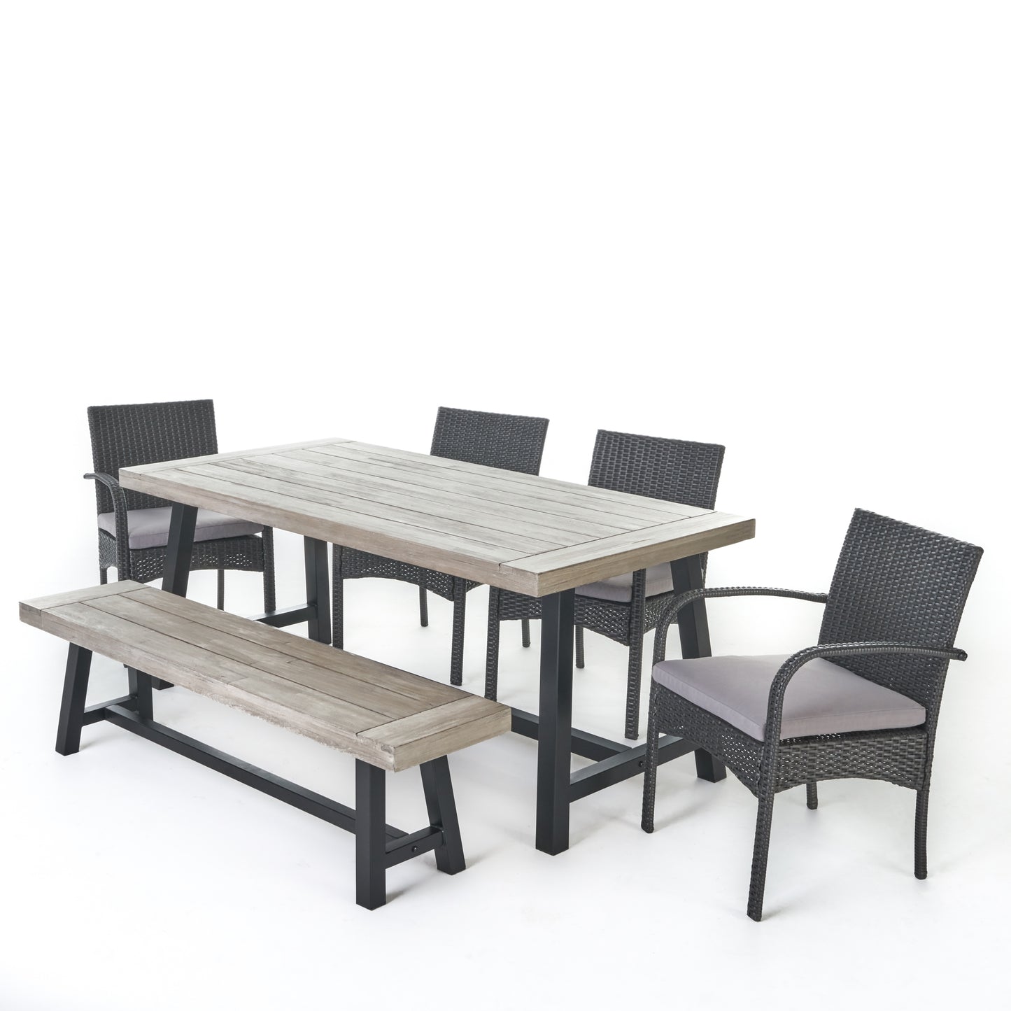 Louise Outdoor 6 Piece Wicker & Acacia Wood Dining Set