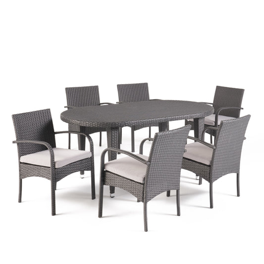 Carpenter Outdoor 7 Piece Gray Wicker Dining Set with Gray Water Resistant Cushions