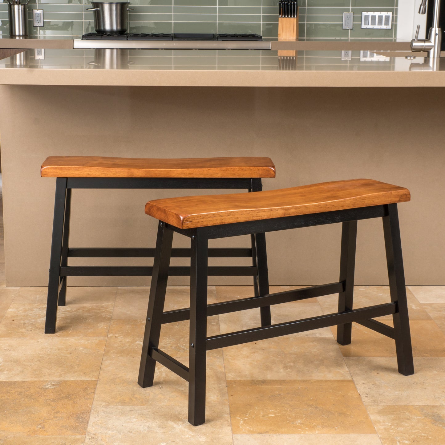 Toluca Saddle Wood 24-Inch Counter Dining Bench (Set of 2)