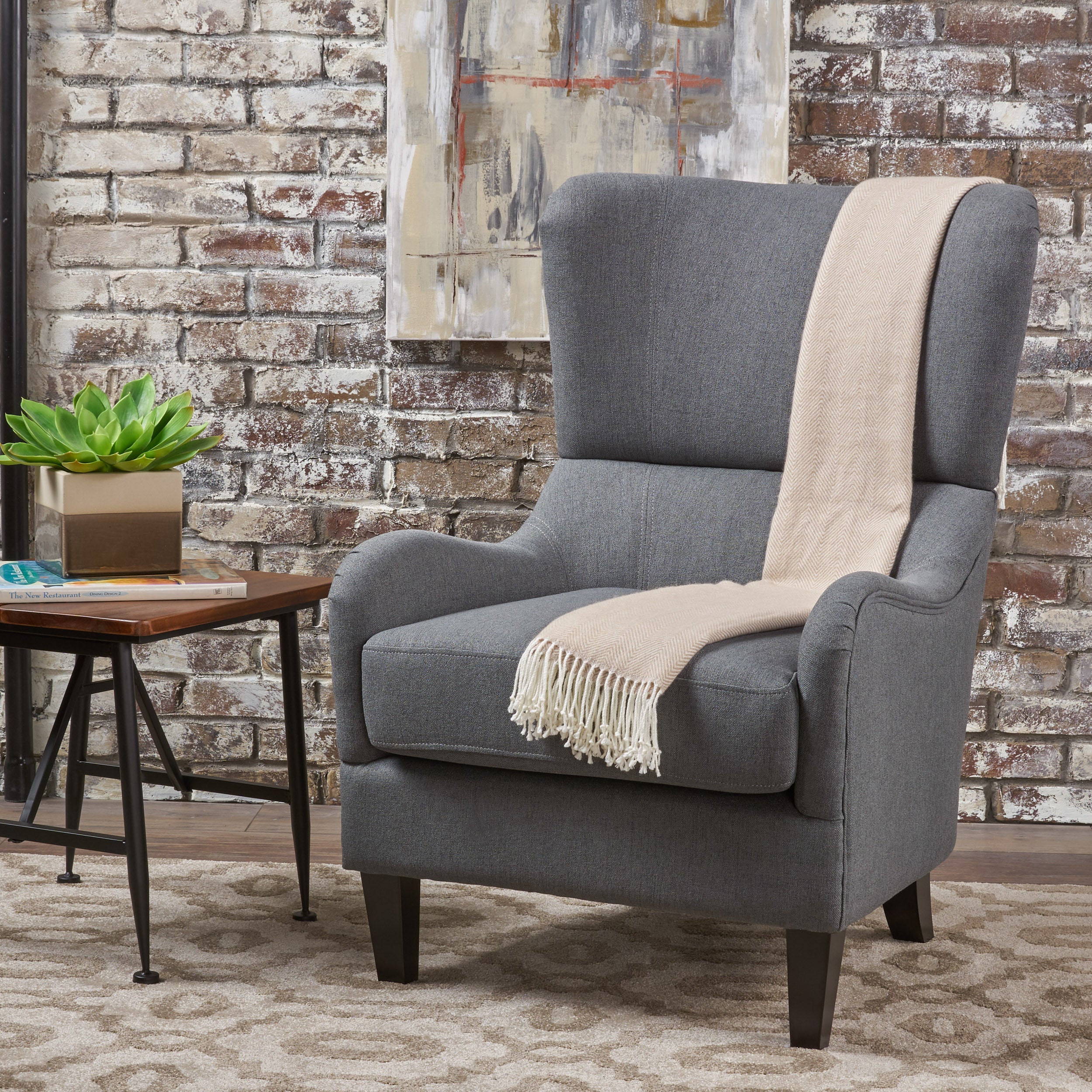 Quinn Fabric High Back Wingback Armchair GDFStudio