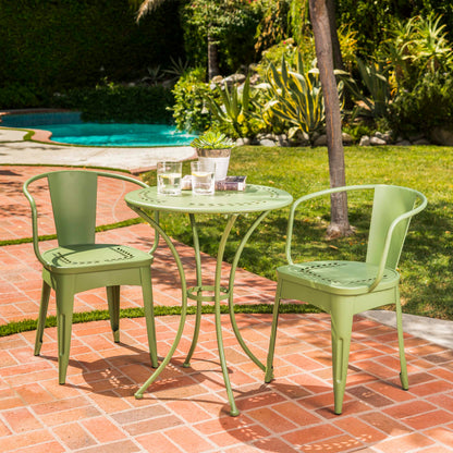 Leona Outdoor 3 Piece Paint Finished Iron Bistro Set