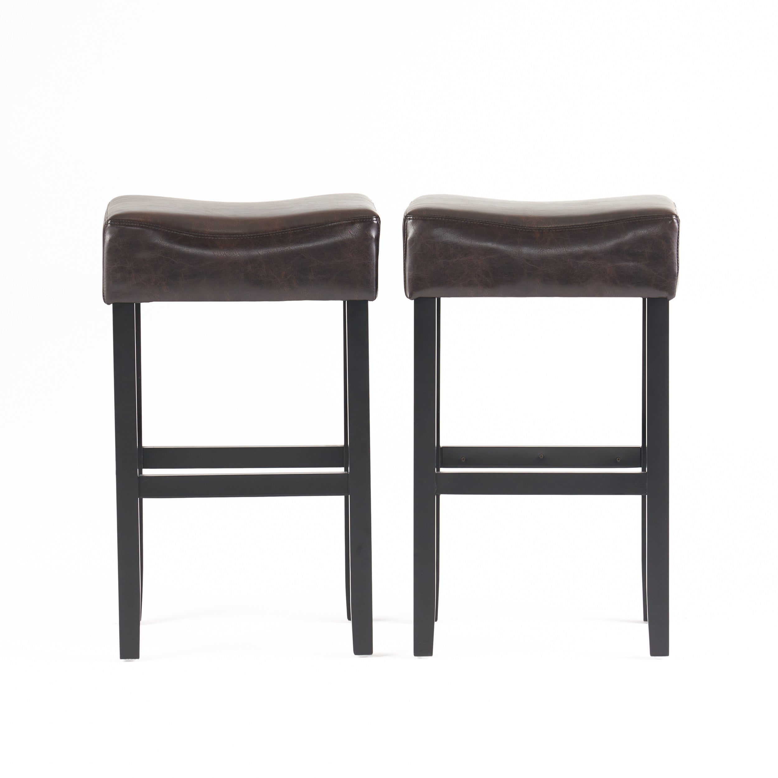 Adler 30 Inch Brown Leather Backless Bar Stool Set of 2 GDFStudio