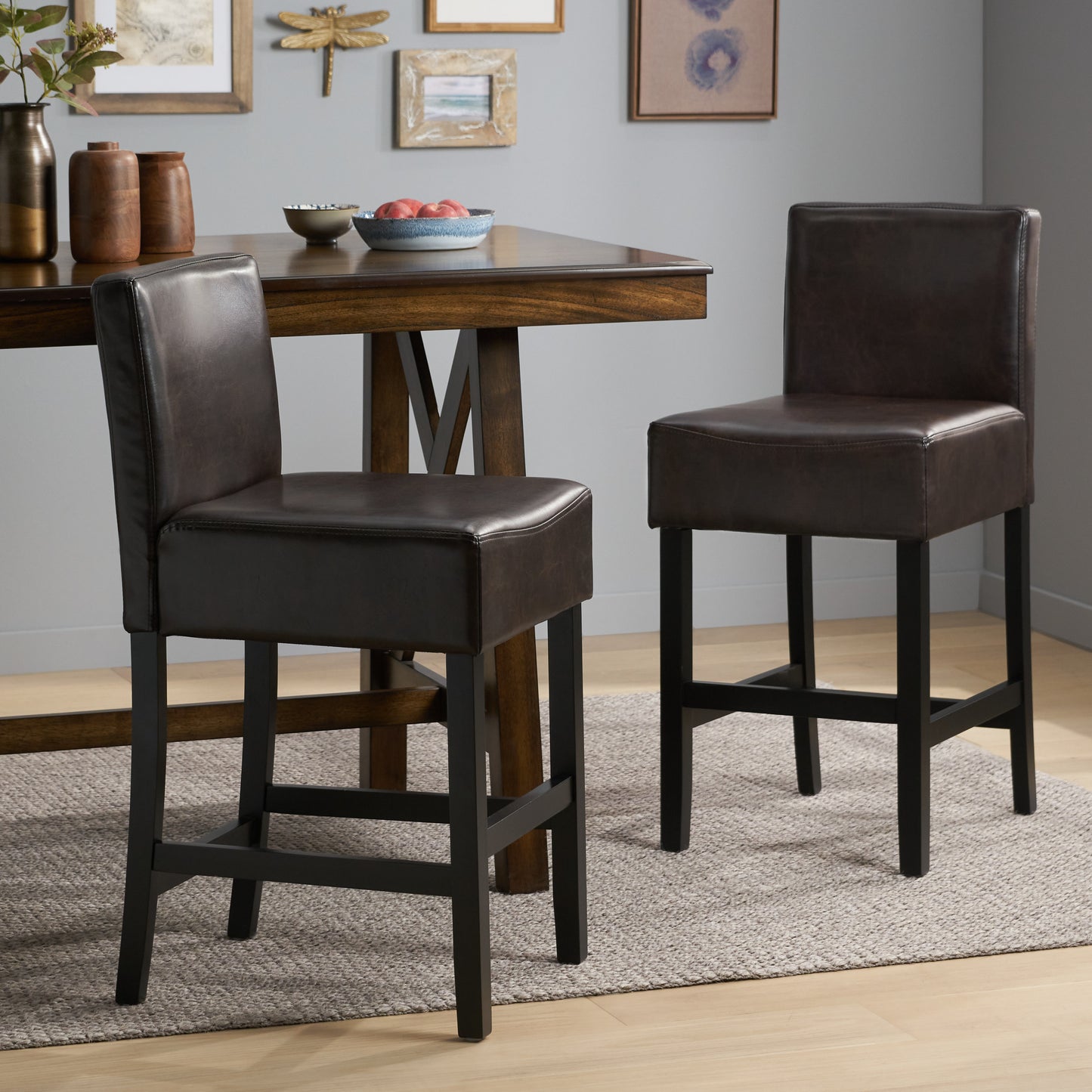 Seigel 19-Inch Brown Bonded Leather Counter Stool (Set of 2)