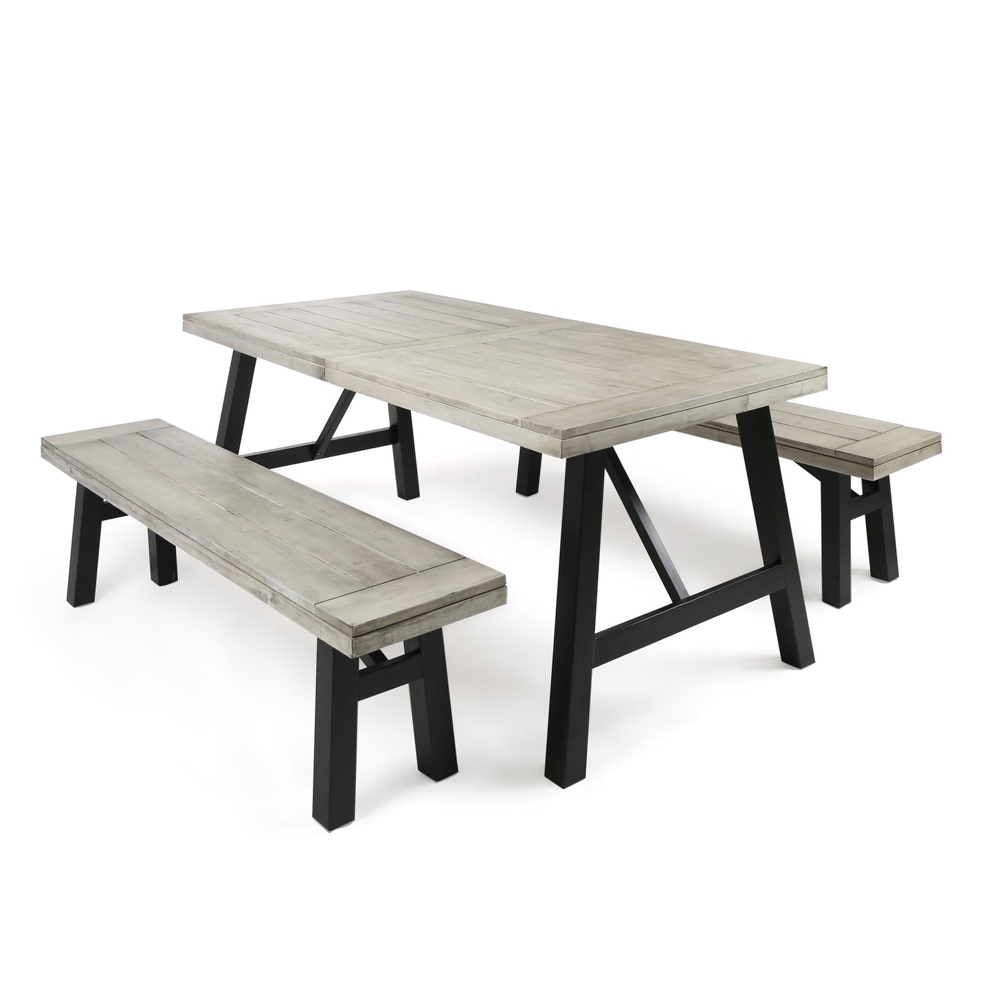 Anemone Outdoor 3 Piece Light Gray Finished Acacia Wood Picnic Set