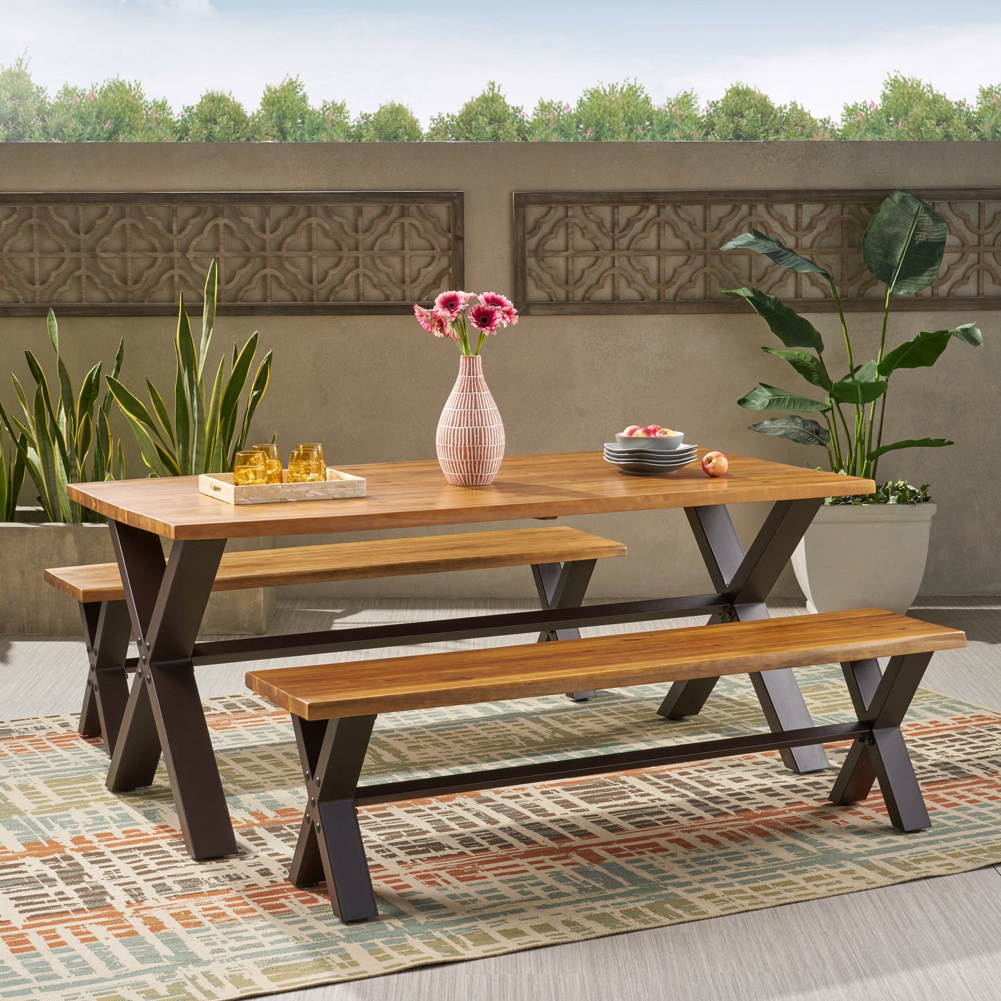 Irving Outdoor 3-piece Acacia Wood Dining Set